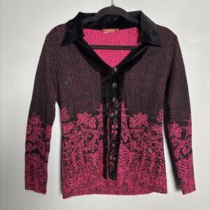 Vintage 90’s Women Pink Black Gold Blaze Cardigan Sweater Medium Funky Whimsy